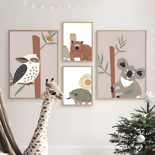 Poster Kinderzimmer Tiere Australien Kangaroo Koala Bär · Kinderzimmer Bilder · Wand Deko · Kunst Druck · Deko Print · ohne Rahmen-1
