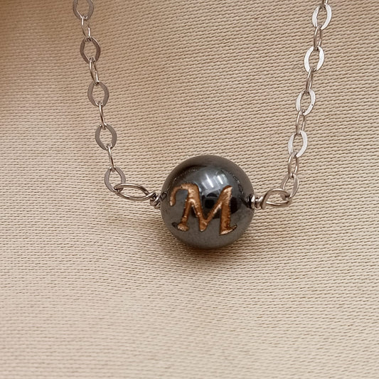 Personalized Name Letter Gun Metal Ball With Chain-0