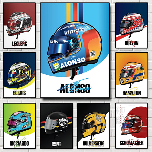 Poster Formel 1 Helm Rennfahrer Name Unterschrift · Deko Print ohne Rahmen-0