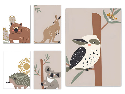 Poster Kinderzimmer Tiere Australien Kangaroo Koala Bär · Kinderzimmer Bilder · Wand Deko · Kunst Druck · Deko Print · ohne Rahmen-0