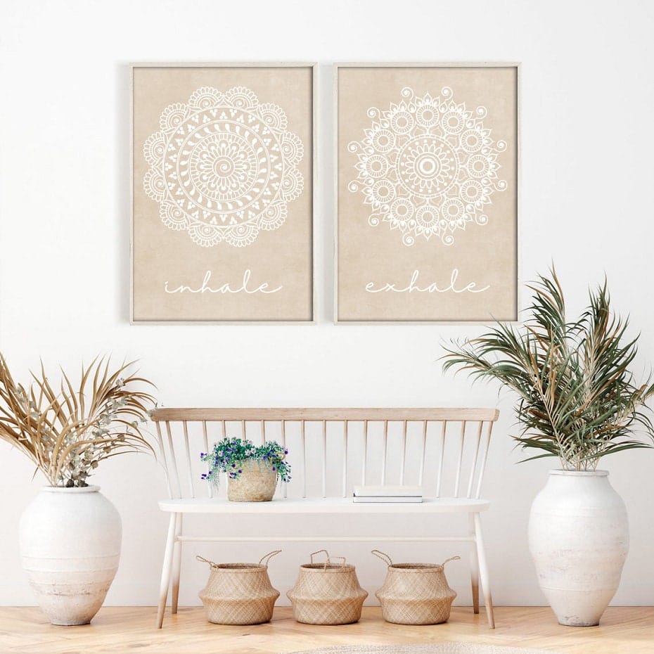 Poster Yoga Einatmen Ausatmen Mandala · Wohnzimmer Bilder · Schlafzimmer Bilder · Wand Deko Print · ohne Rahmen-1